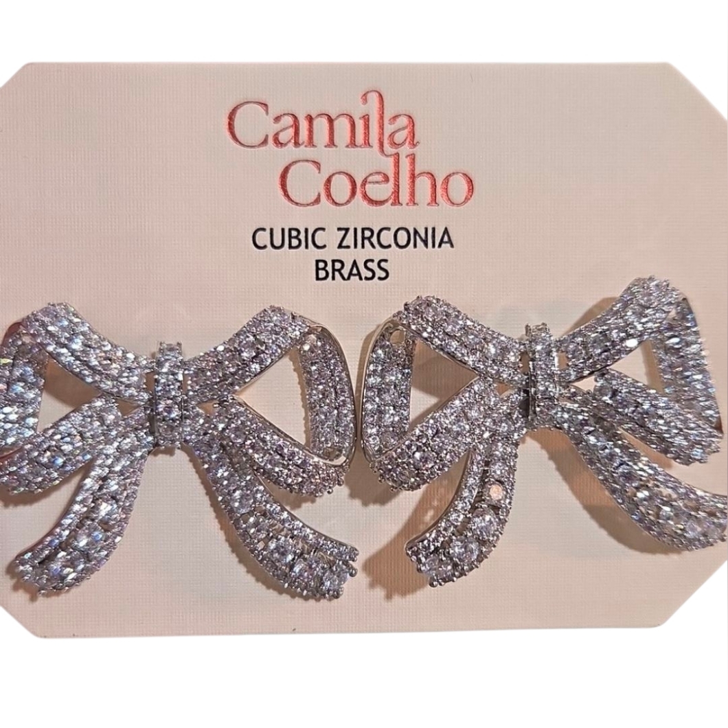Camila Coelho Cubic Zirconia Brass Crystals Embellished Bow Earrings